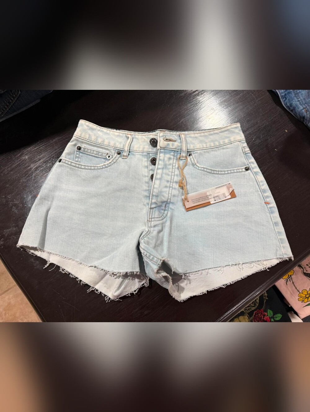 Light Wash High-Rise Denim Button Fly Shorts